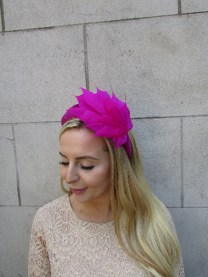 Fuchsia Pink Feather Fascinator Headpiece