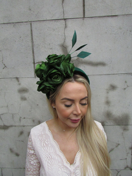 Dark Green Flower Fascinator