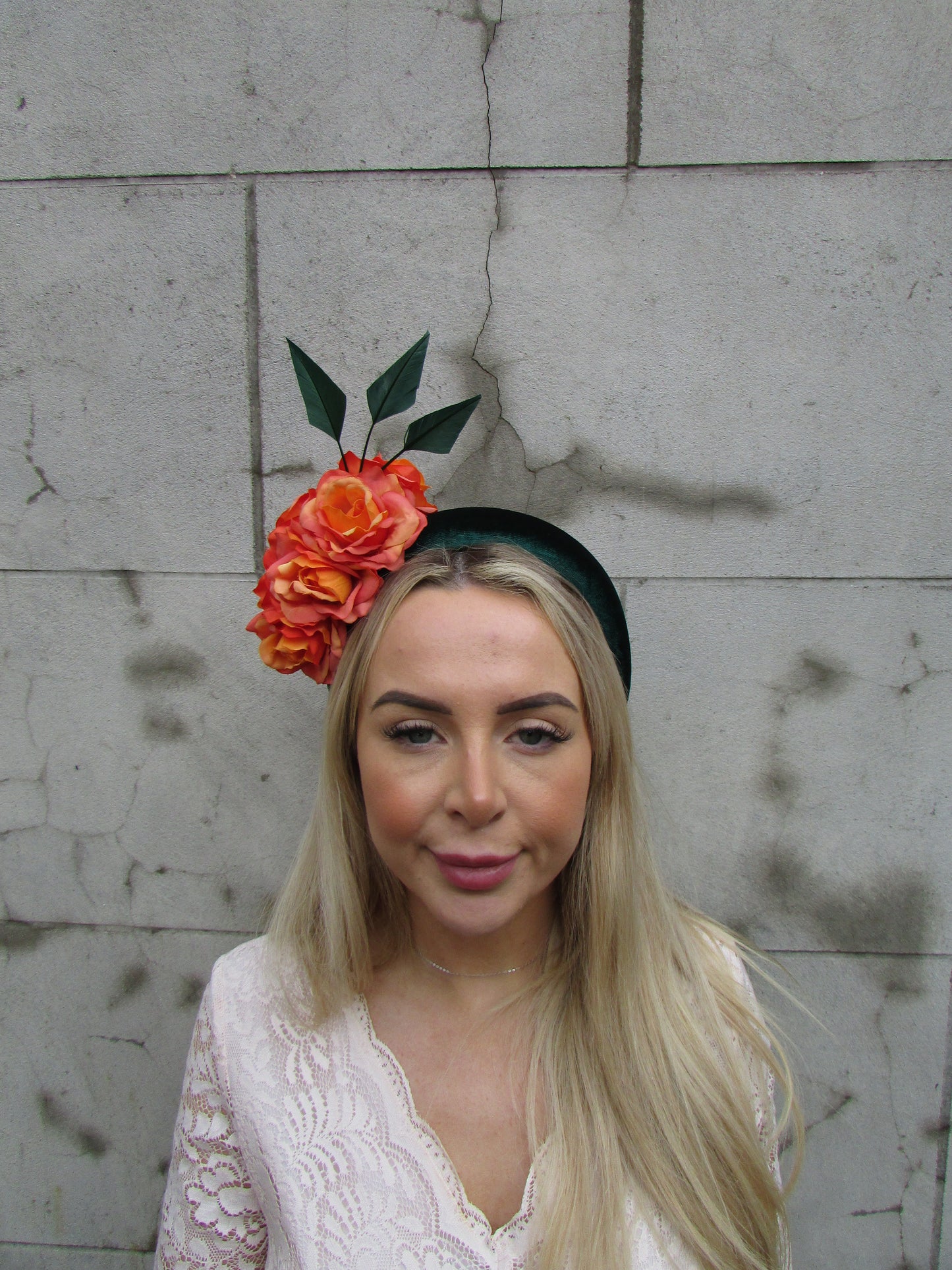 Bottle Green & Orange Floral Fascinator