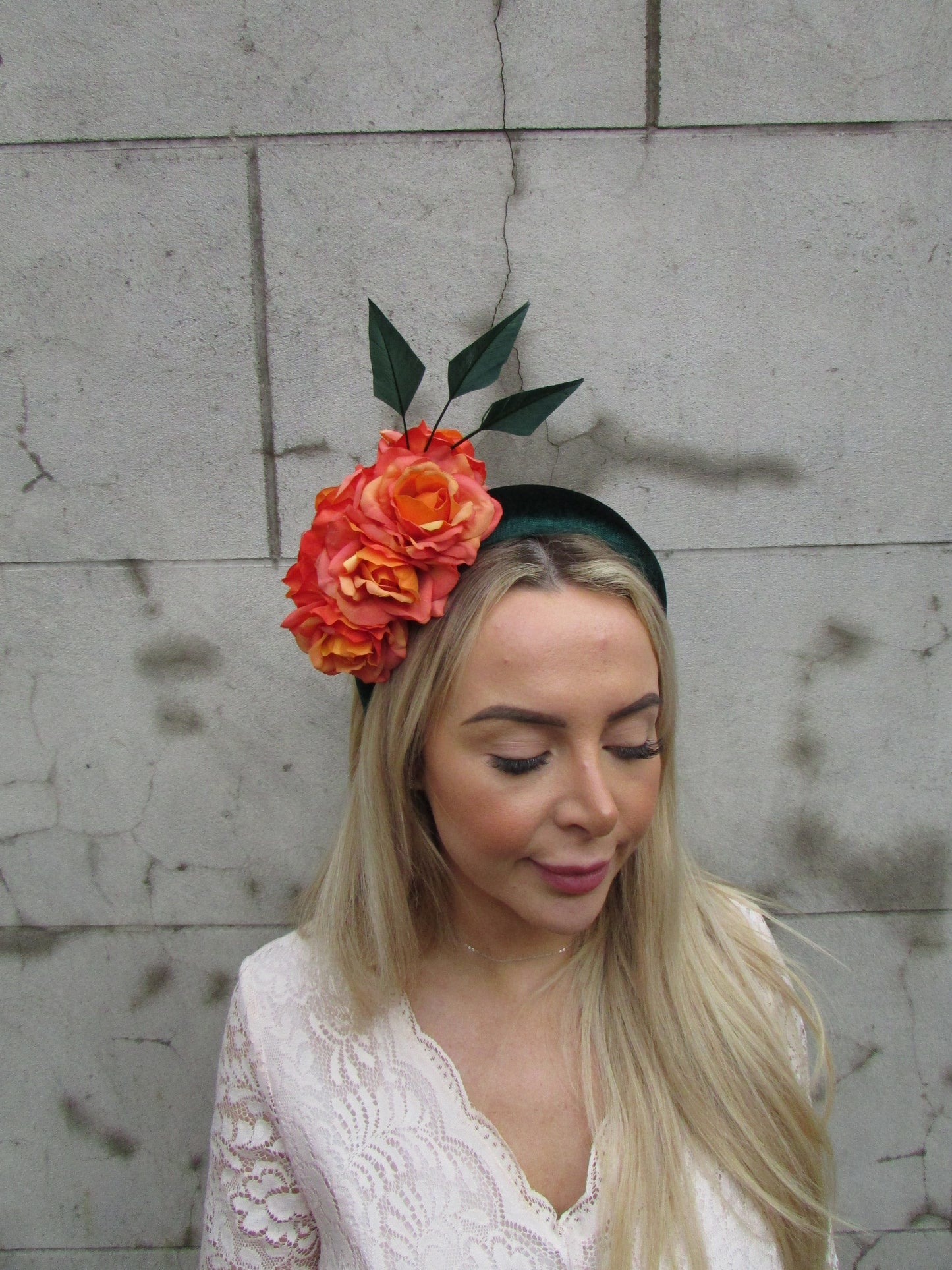 Bottle Green & Orange Floral Fascinator