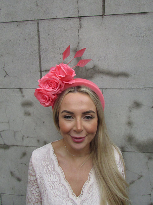 Coral Rose Flower Fascinator Headpiece