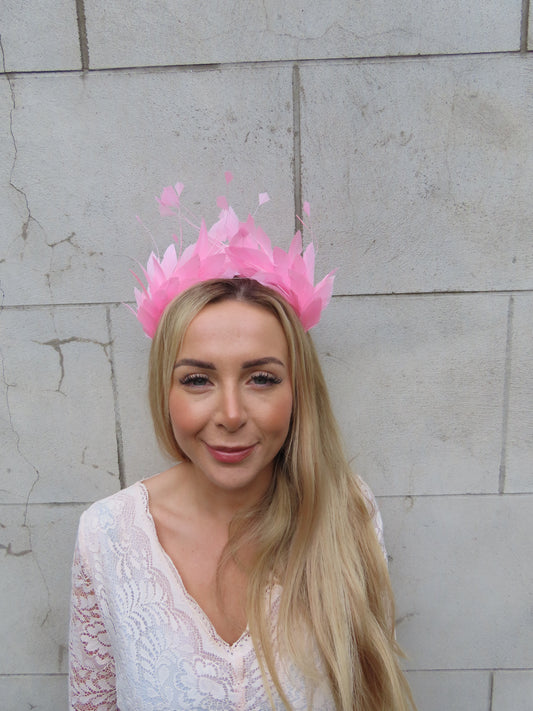 Baby Pink Feather Crown Fascinator