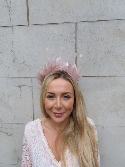 Dusky Blush Pink Feather Crown Fascinator