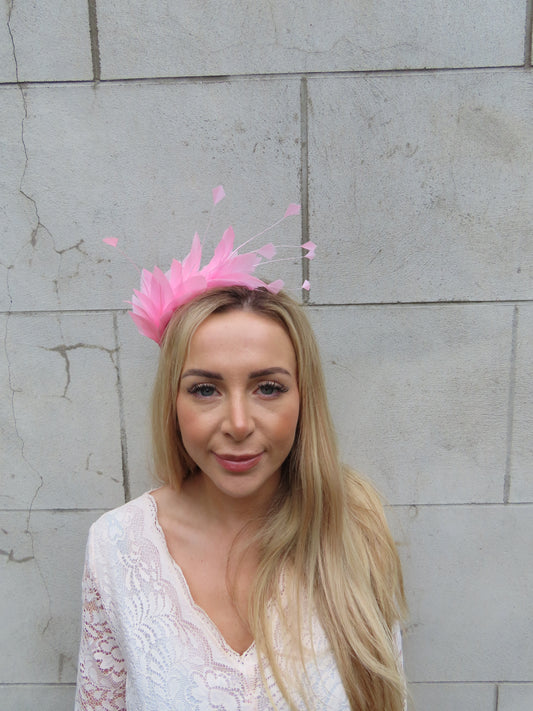 Baby Pink Feather Fascinator Headband