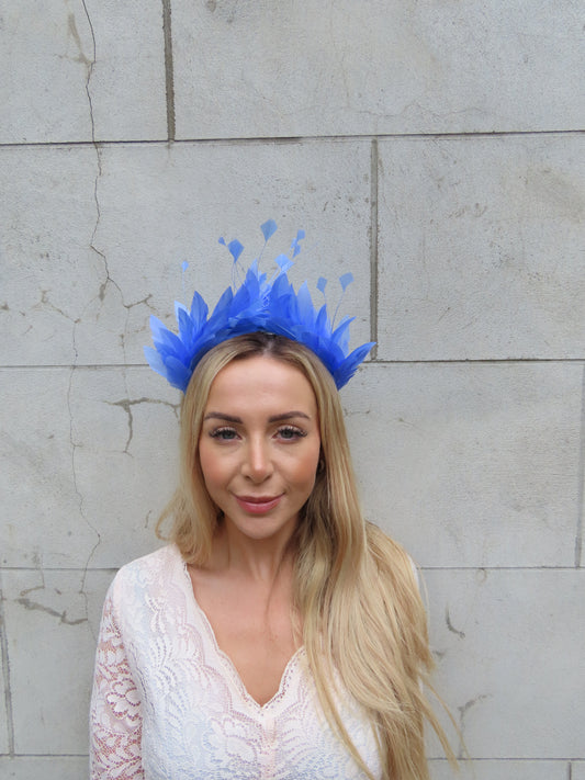 Cornflower Blue Feather Crown Fascinator