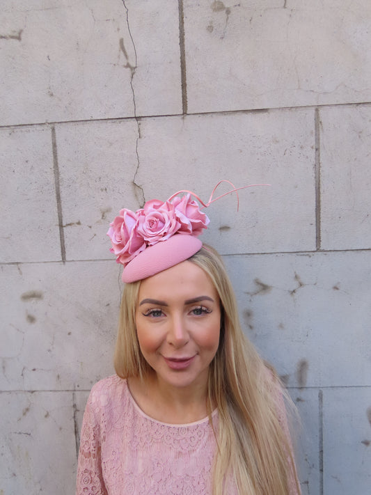 Dusky Pink Flower Fascinator Pillbox Hat