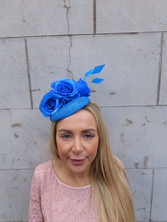 Electric Blue Flower Pillbox Hat