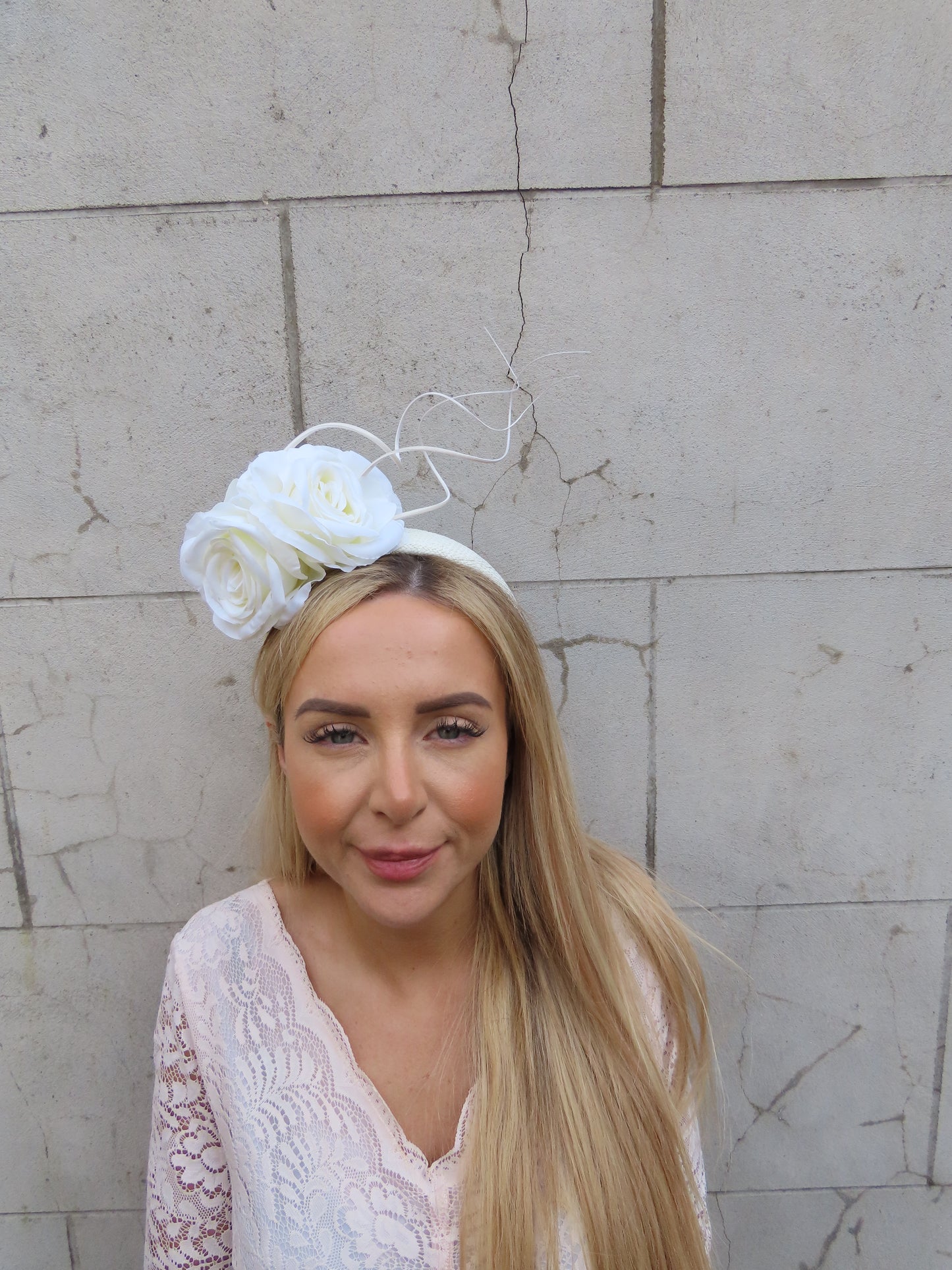 Cream Rose Flower Straw Headband