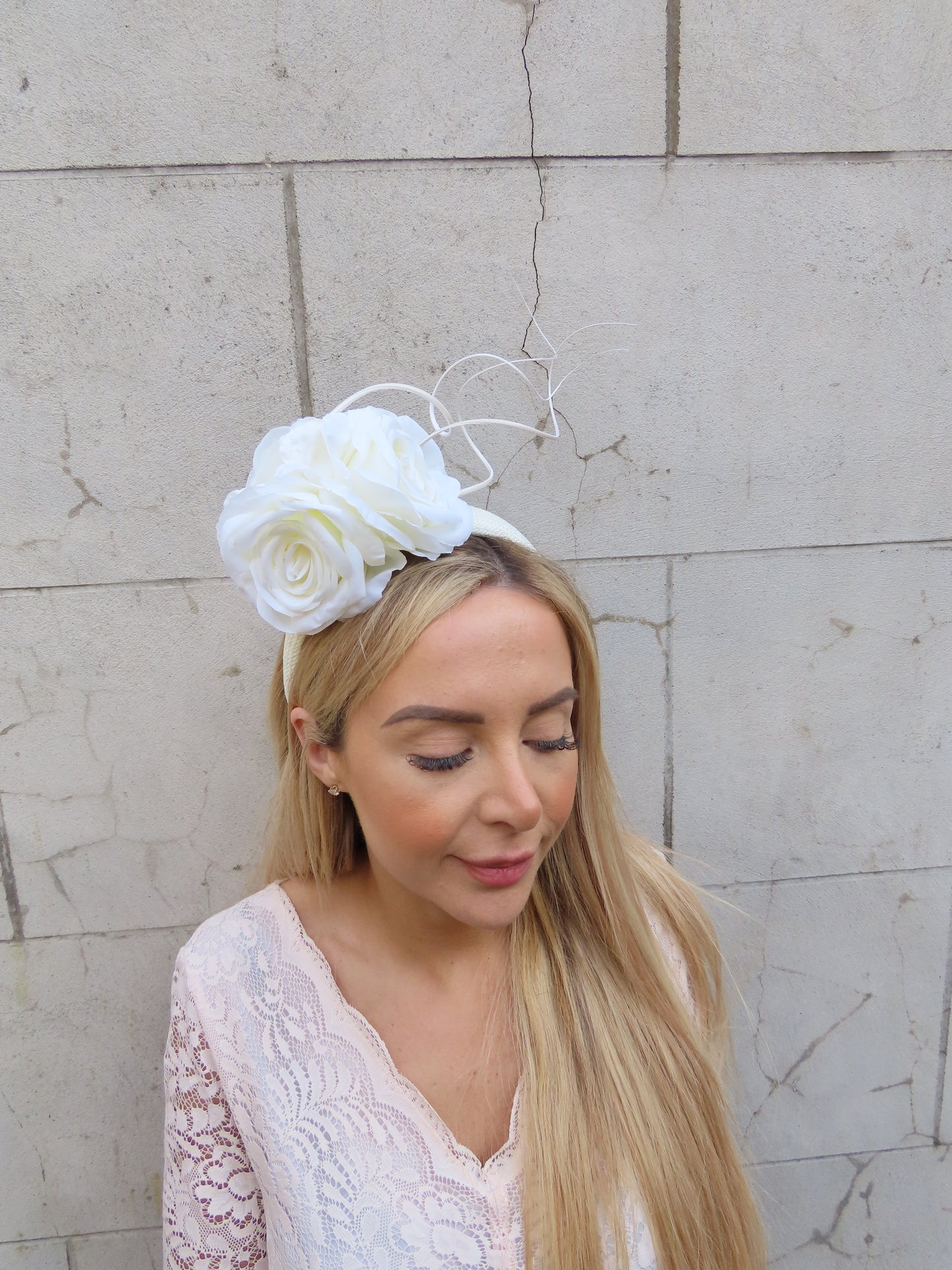 Cream Rose Flower Straw Headband