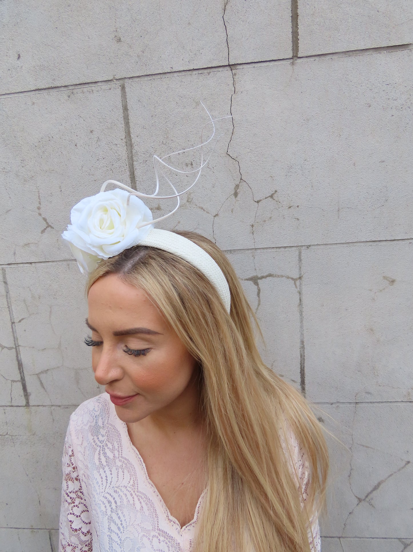 Cream Rose Flower Straw Headband