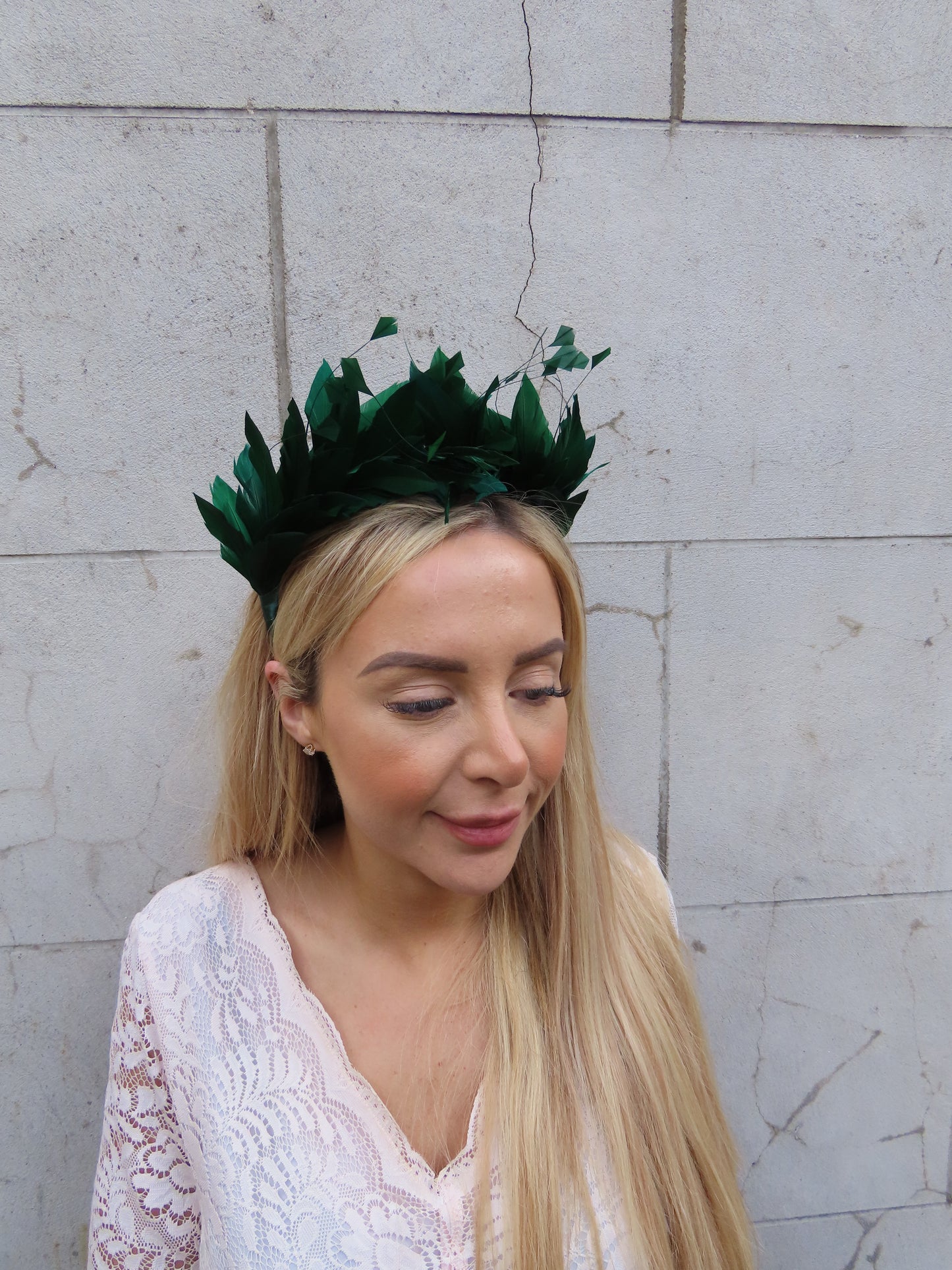 Dark Green Feather Crown Fascinator