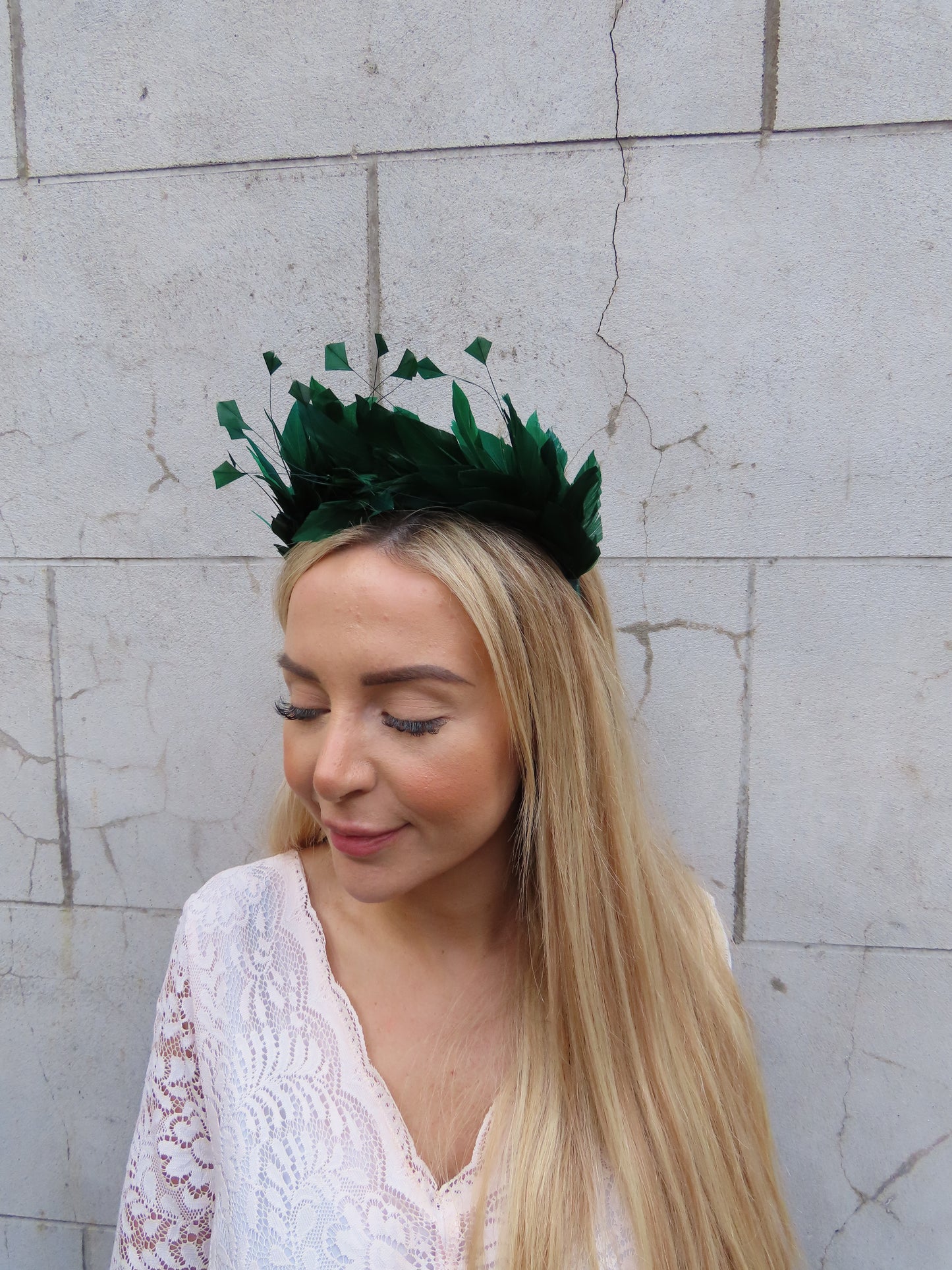 Dark Green Feather Crown Fascinator