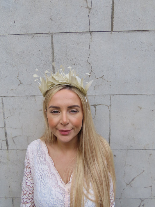 Champagne Feather Crown Fascinator