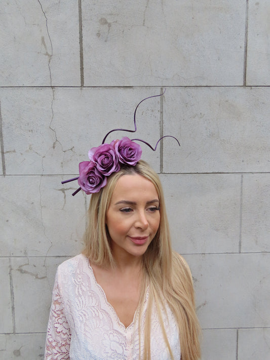 Grape Rose Flower Statement Headpiece