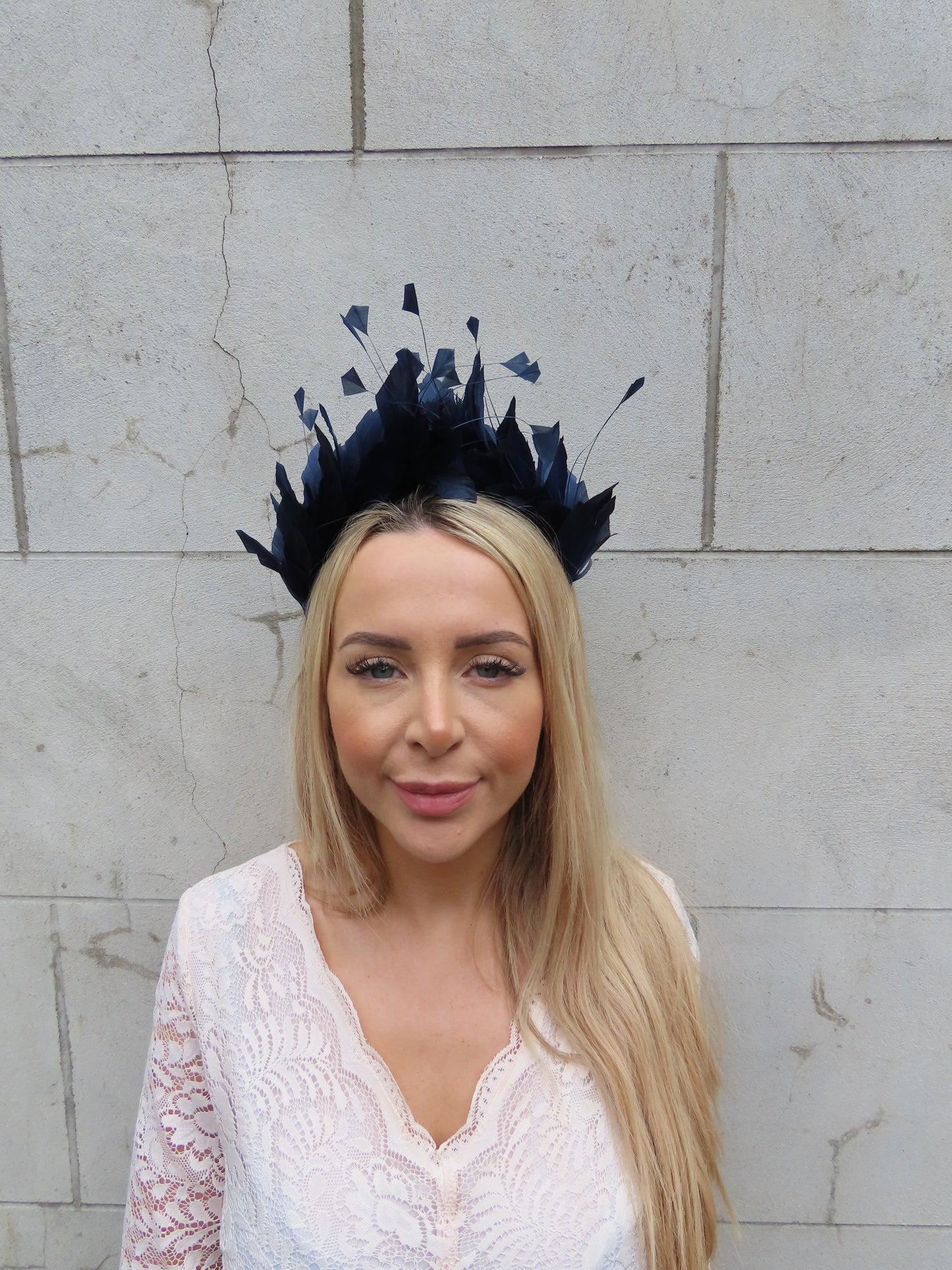 Dark Navy Blue Feather Crown Headpiece