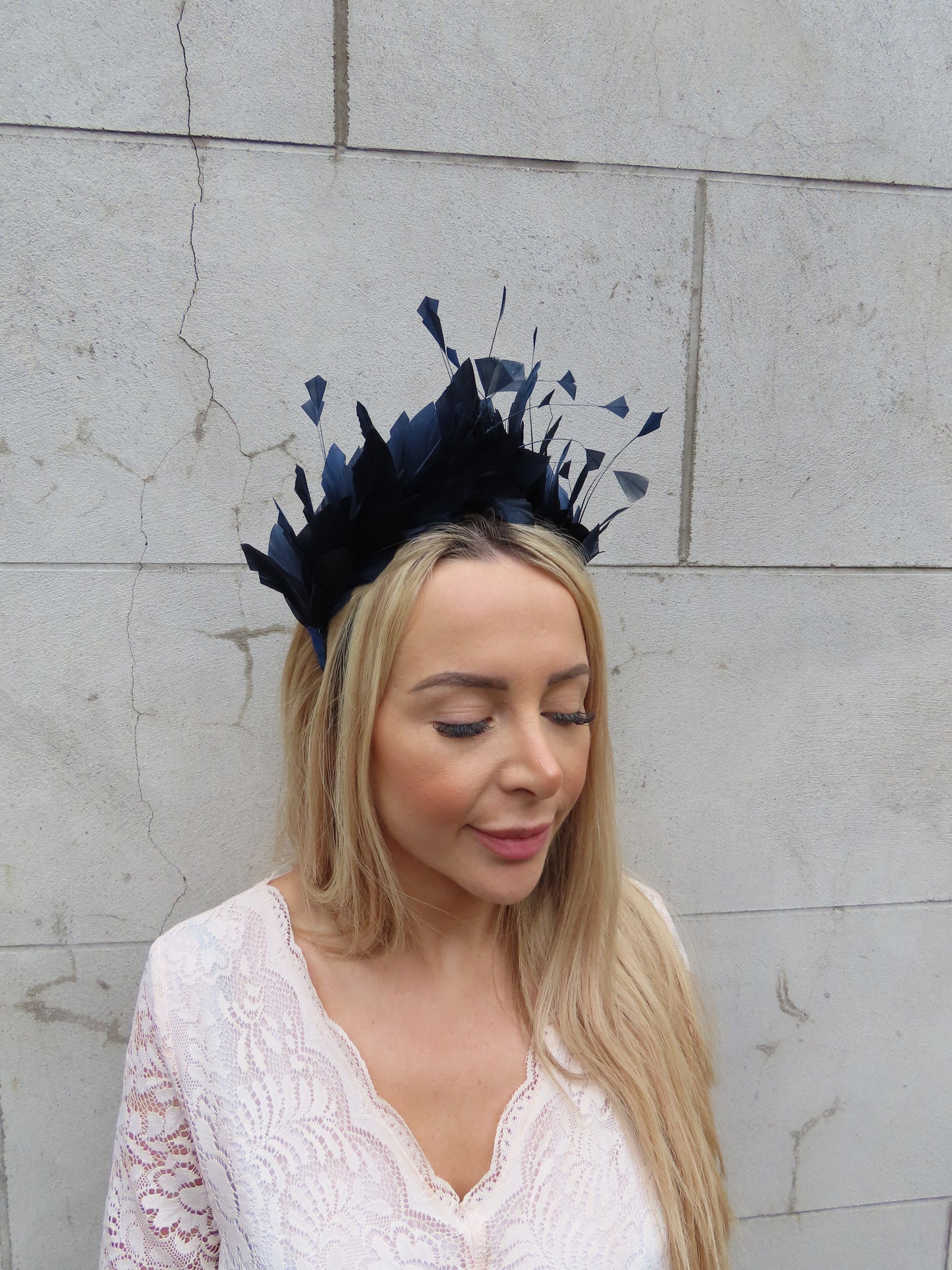 Dark Navy Blue Feather Crown Headpiece