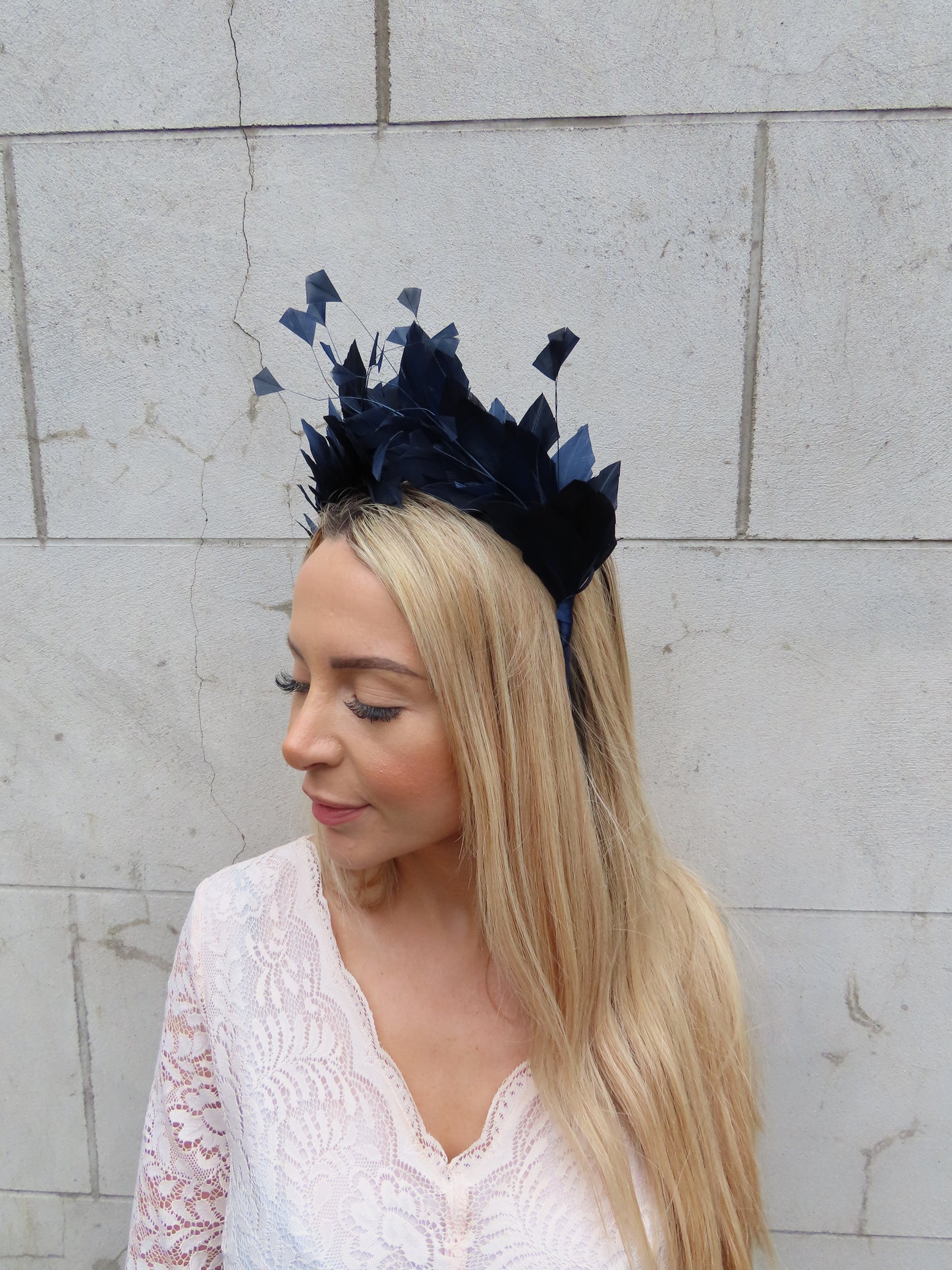 Dark Navy Blue Feather Crown Headpiece