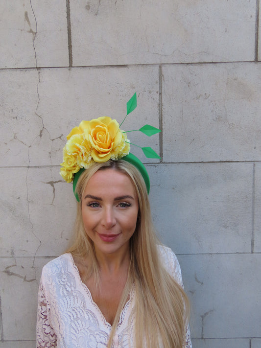 Emerald & Yellow Floral Fascinator Headband