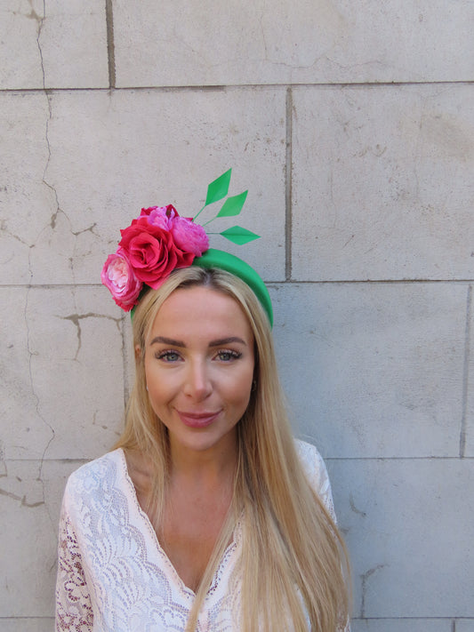 Emerald & Hot Pink Flower Headband