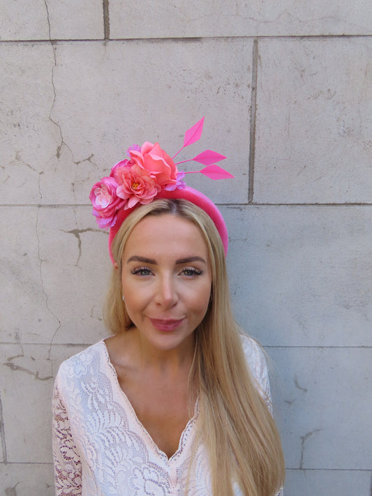 Coral & Pink Flower Fascinator Headpiece