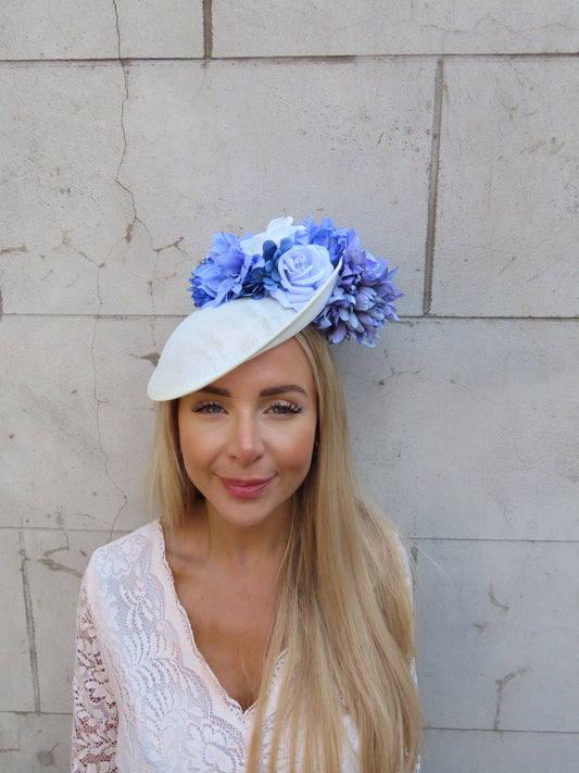 Cream & Cornflower Blue Disc Hat