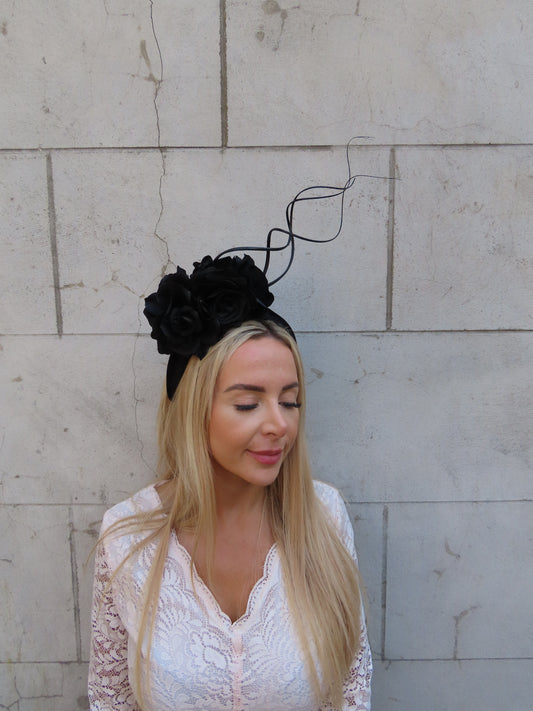 Black Rose Flower Statement Headpiece