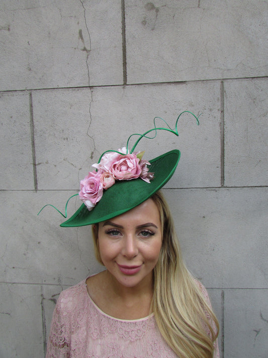 Emerald & Blush Pink Flower Teardrop Hat