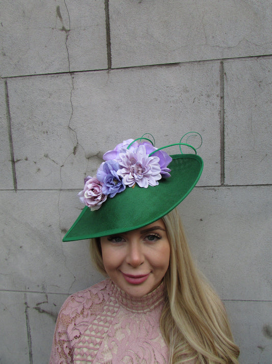 Emerald Green & Lavender Floral Large Hat