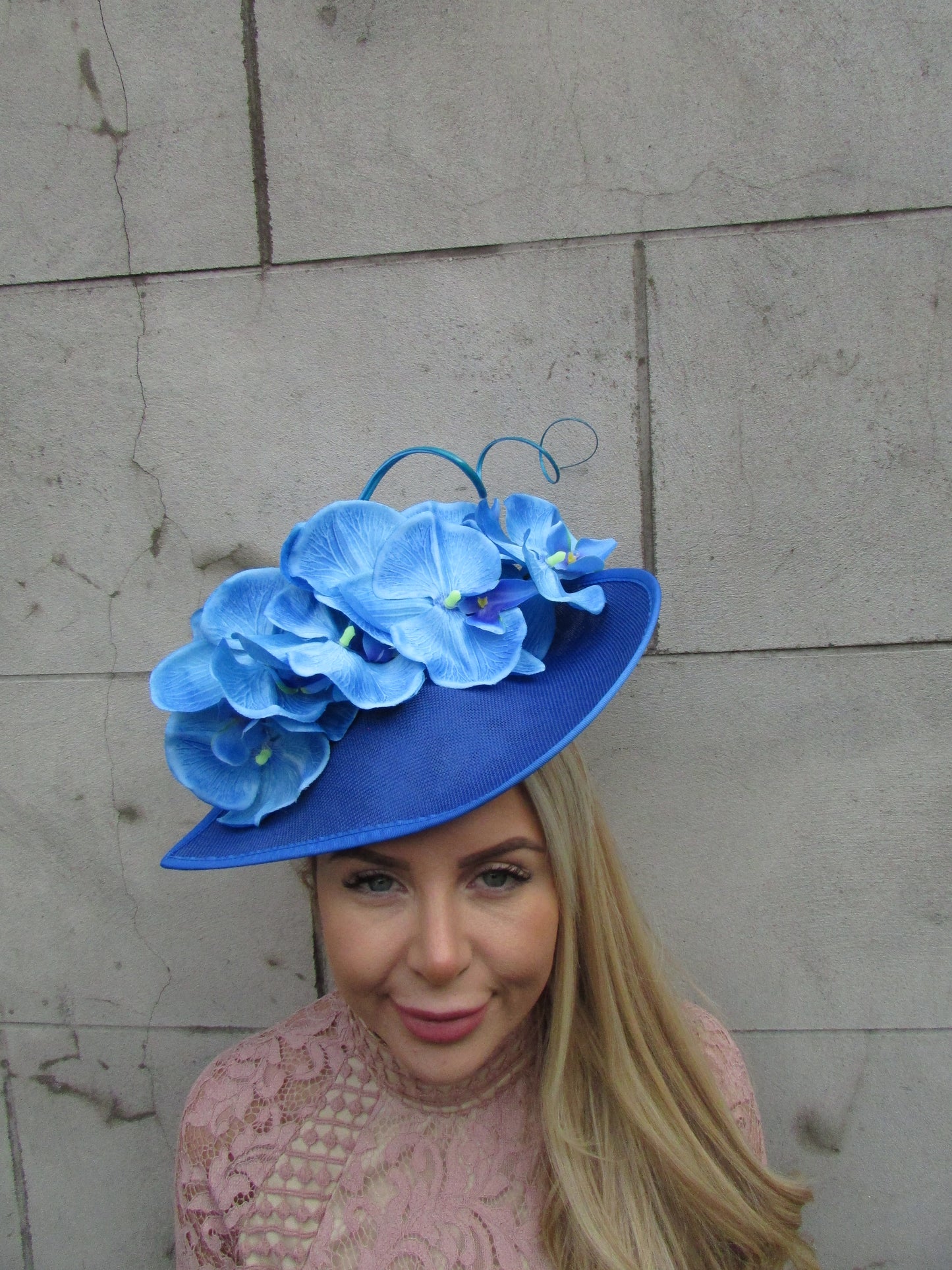 Large Electric Blue Orchid Flower Ascot Hat