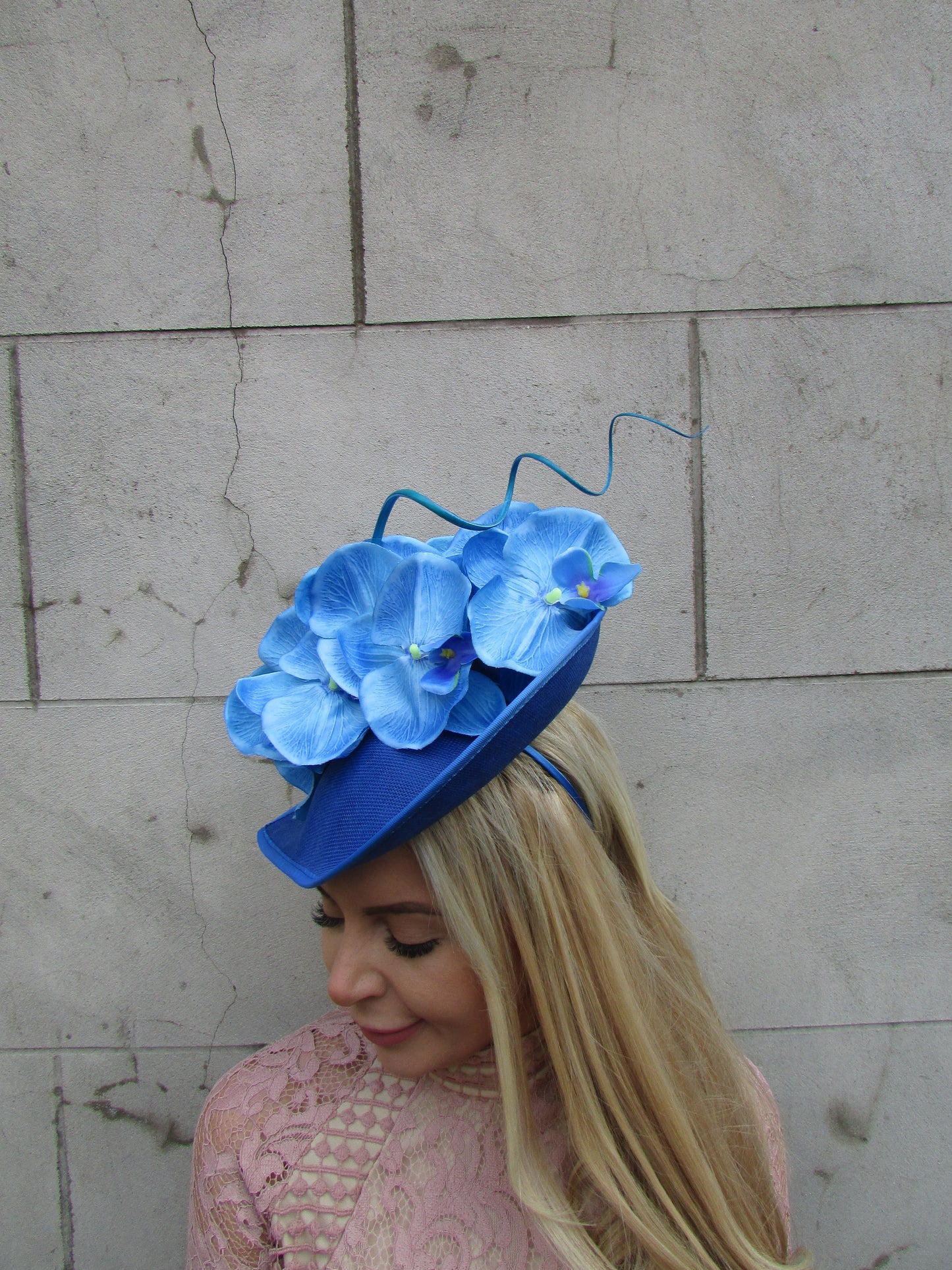 Large Electric Blue Orchid Flower Ascot Hat