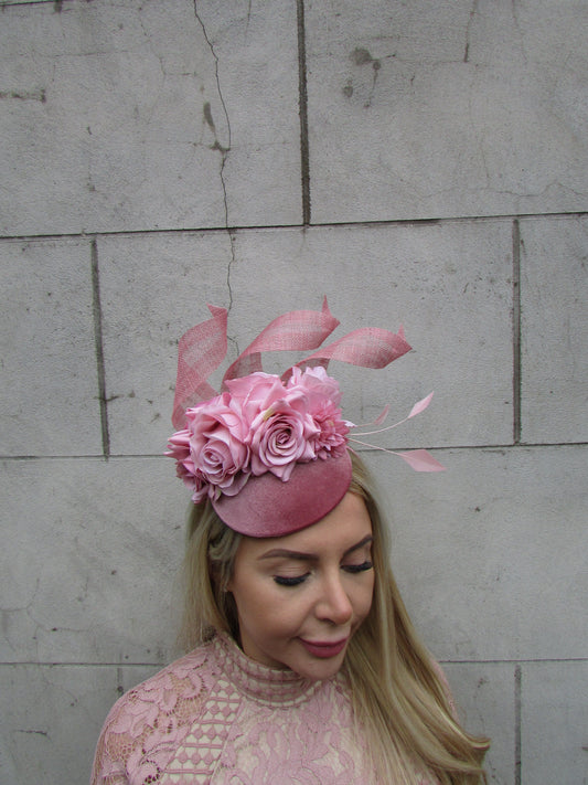 Dusky Pink Velvet Flower Fascinator Hat