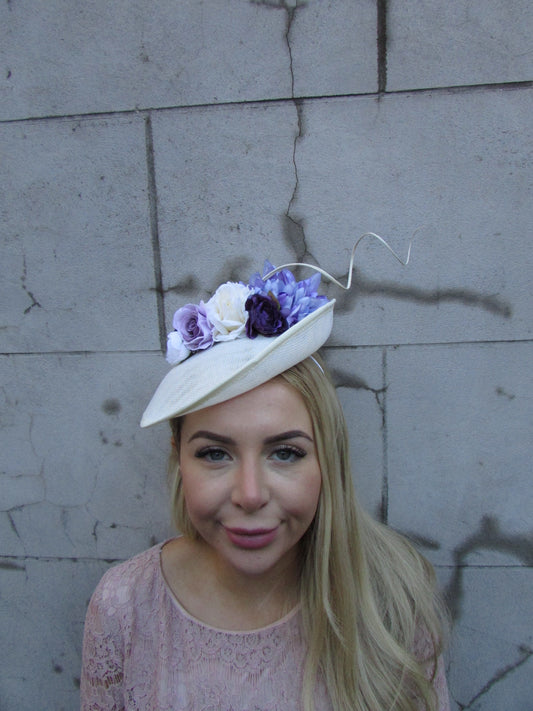 Cream & Purple Flower Disc Hat