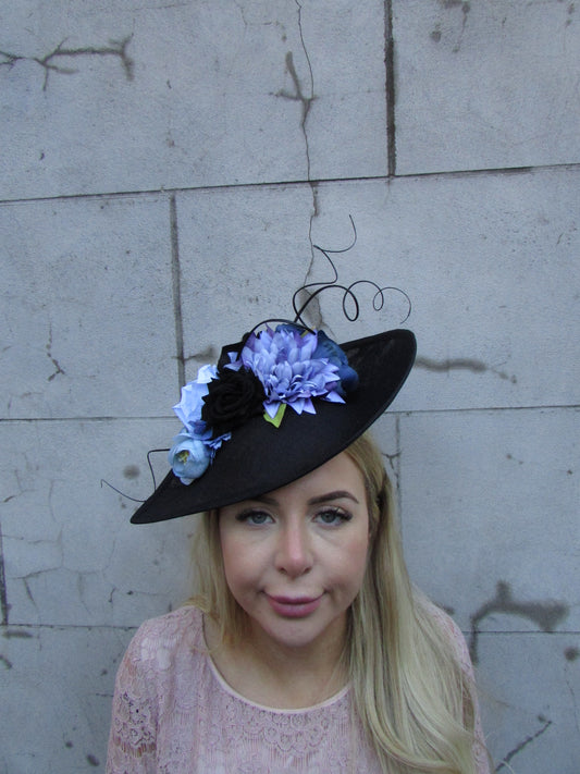 Black & Cornflower Large Hat Fascinator