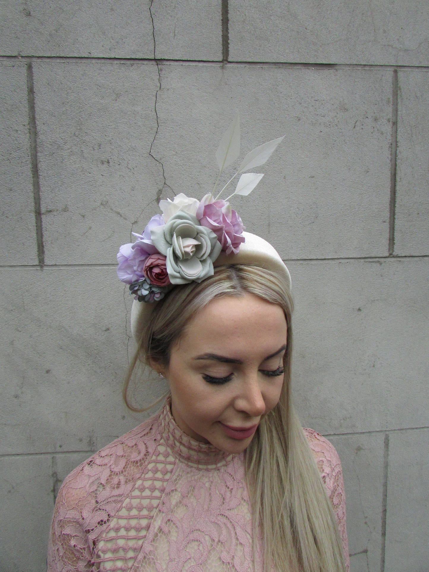 Cream Mauve & Sage Fascinator