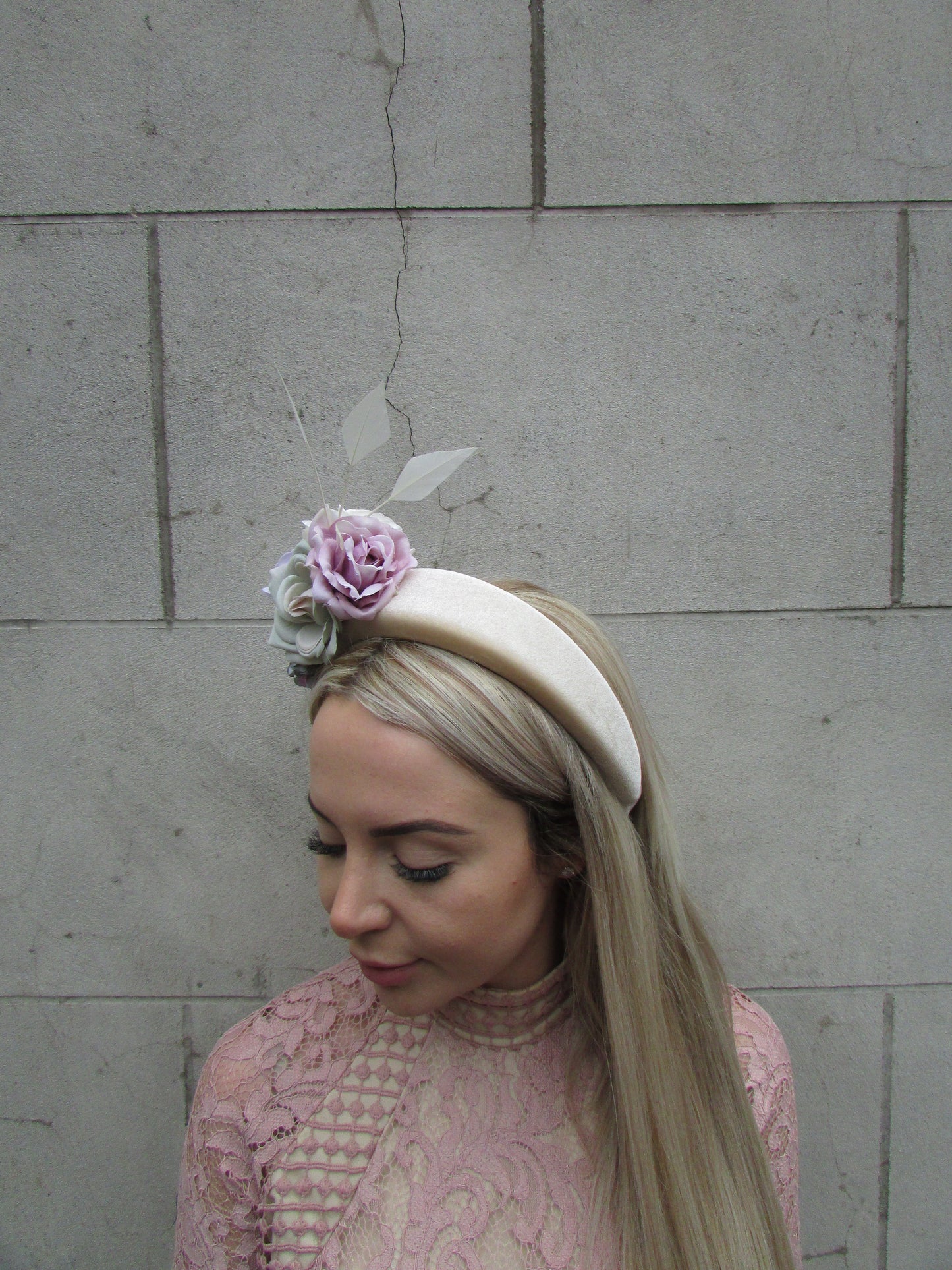 Cream Mauve & Sage Fascinator