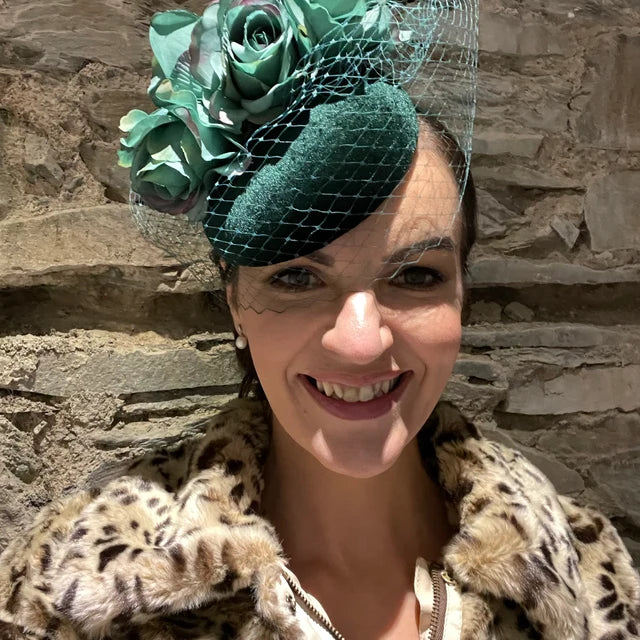 Bottle Green Veil Pillbox Hat Fascinator