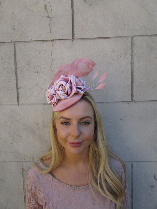 Dusky Pink Velvet Rose Fascinator Hat