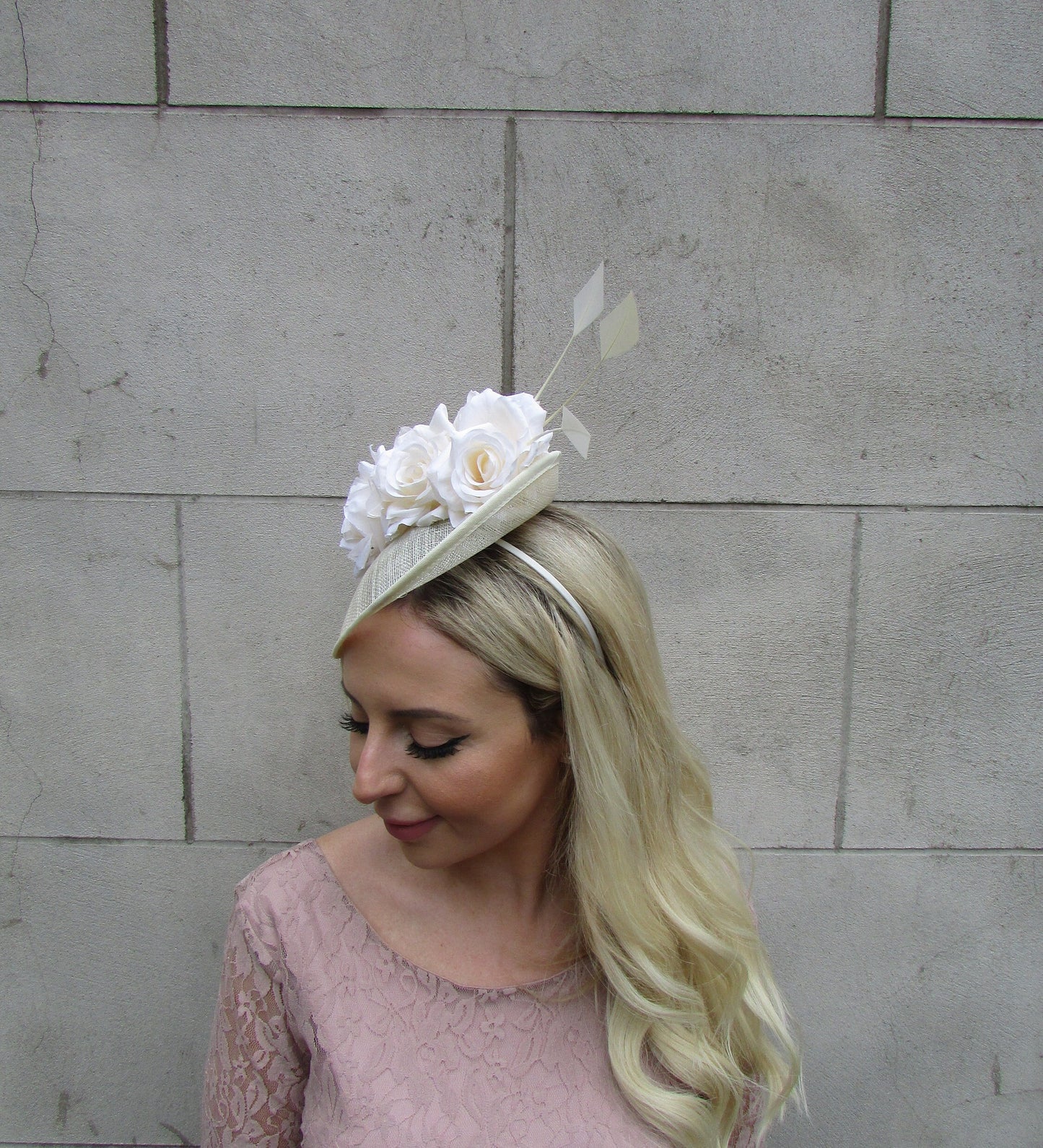 Cream Sinamay Disc Rose Fascinator Hat