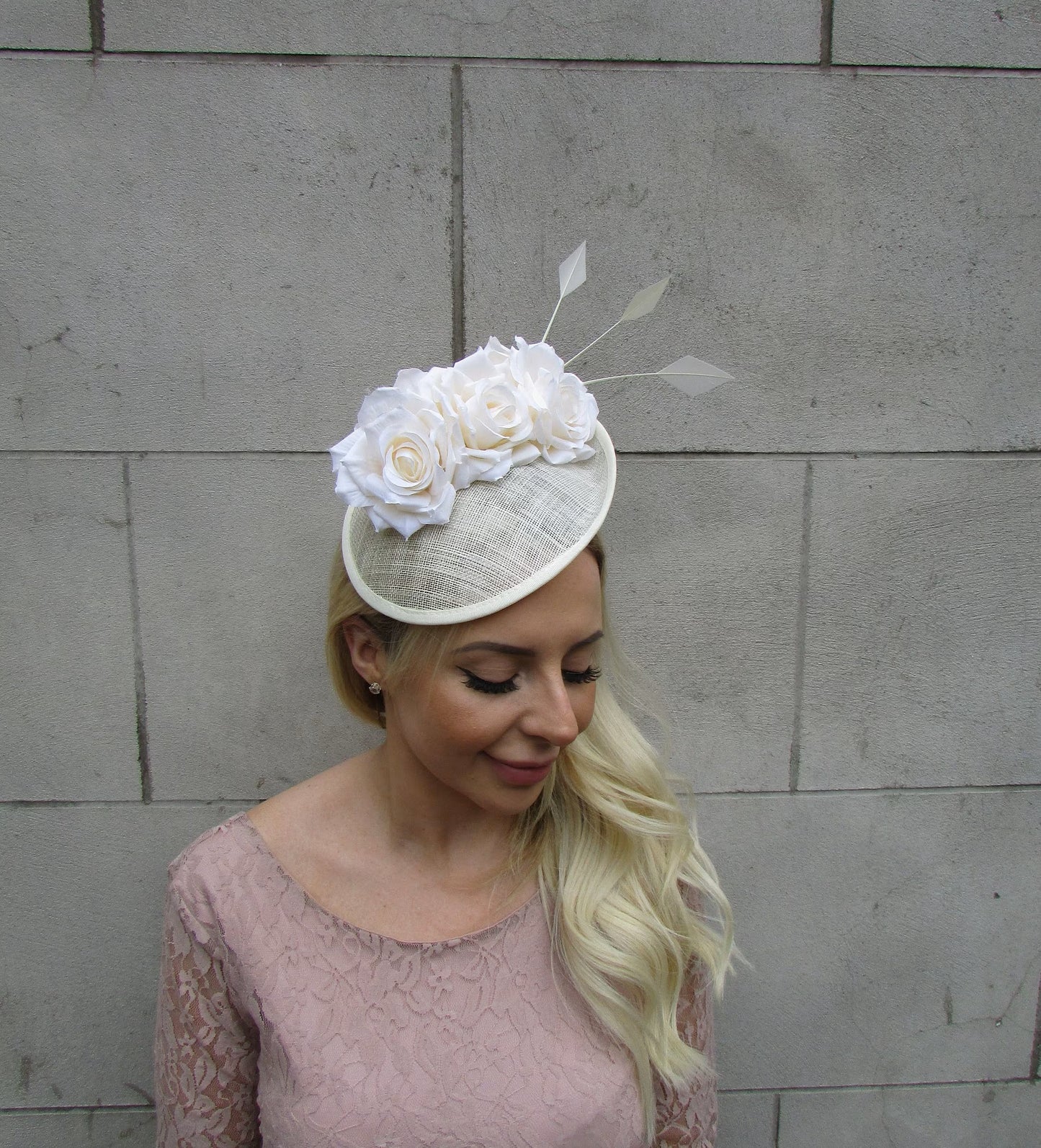 Cream Sinamay Disc Rose Fascinator Hat