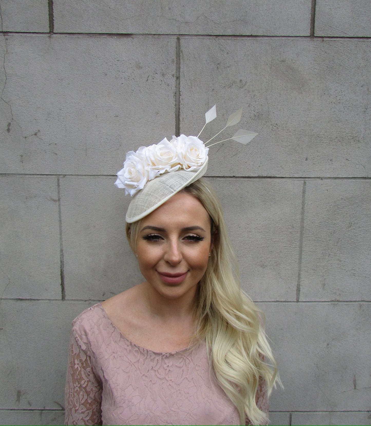 Cream Sinamay Disc Rose Fascinator Hat