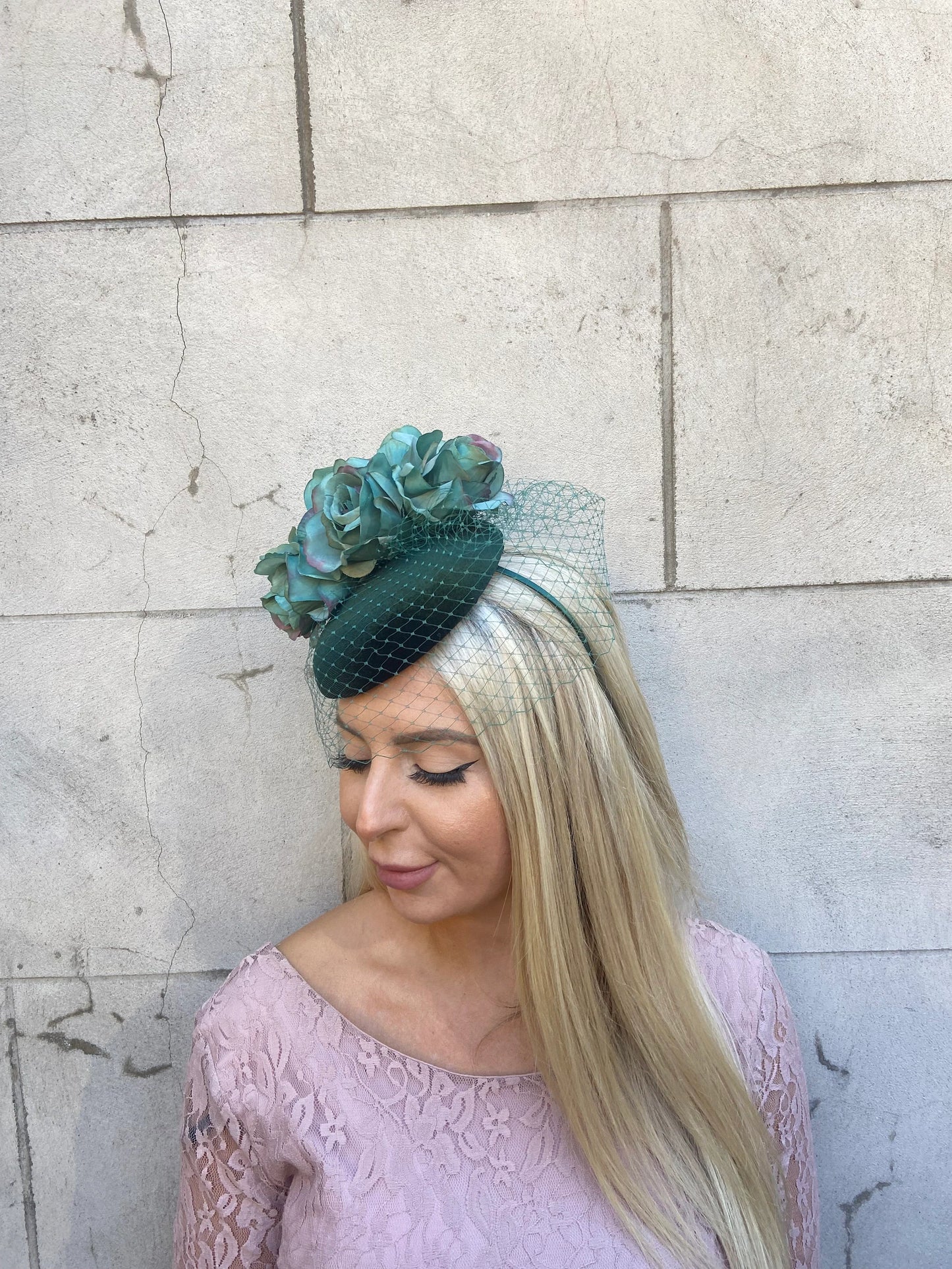 Bottle Green Veil Pillbox Hat Fascinator