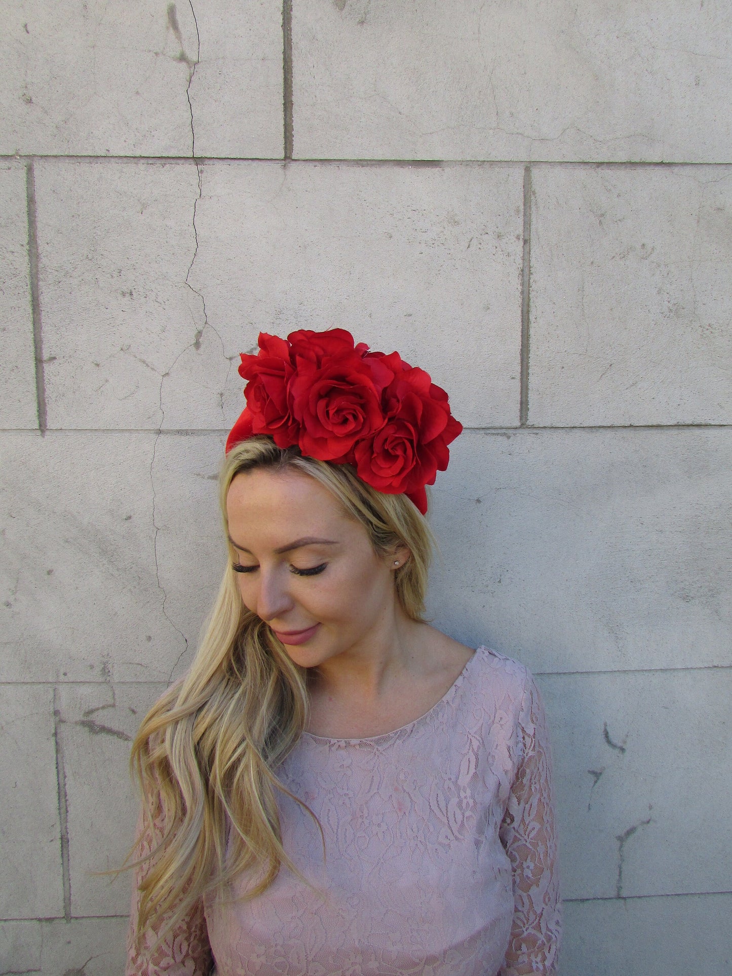 Bright Red Rose Flower Velvet Fascinator