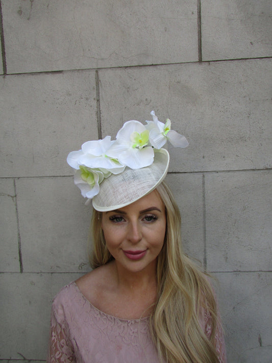 Cream Orchid Flower Fascinator Hat