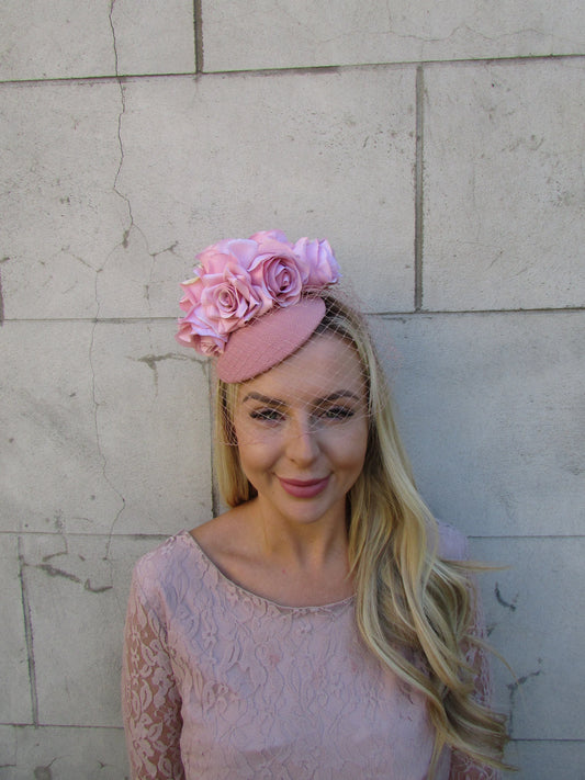 Dusky Pink Birdcage Veil Fascinator Hat