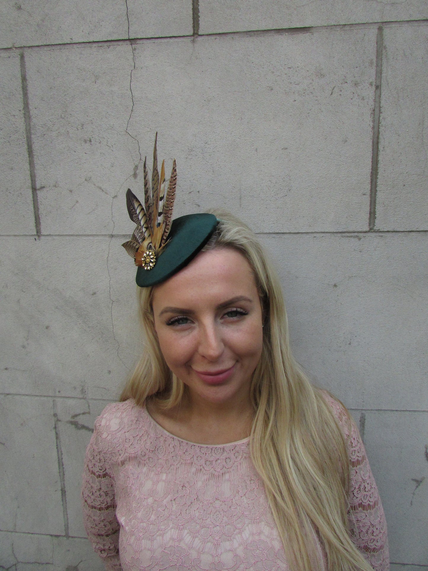 Bottle Green & Gold Pheasant Fascinator Hat