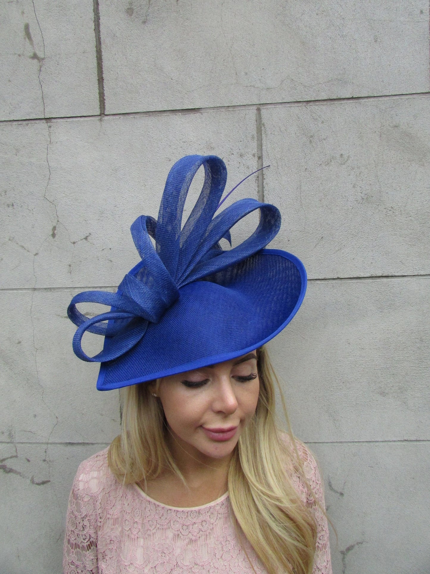 Large Royal Blue Fascinator Hat Teardrop C1e