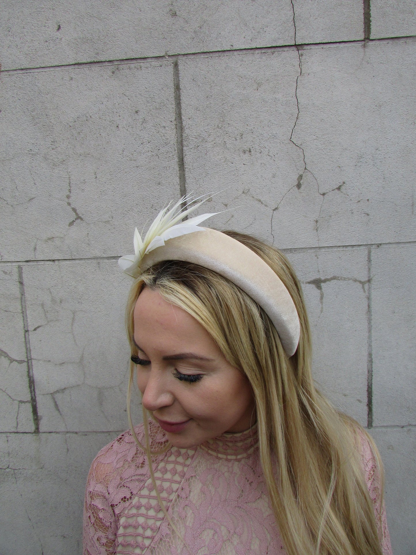 Cream Feather Padded Headband