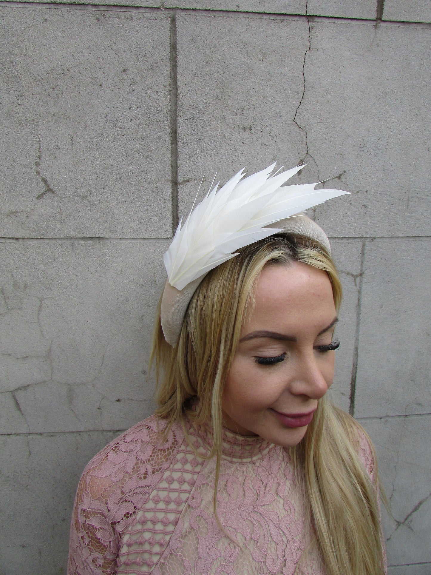 Cream Feather Padded Headband