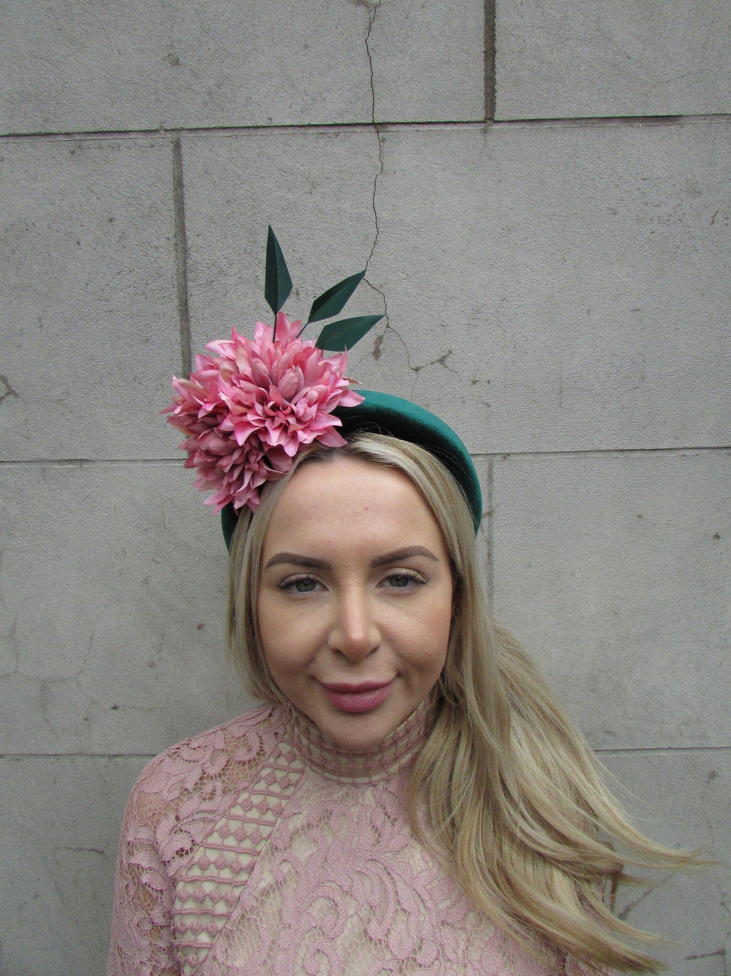 Bottle Green & Pink Flower Fascinator