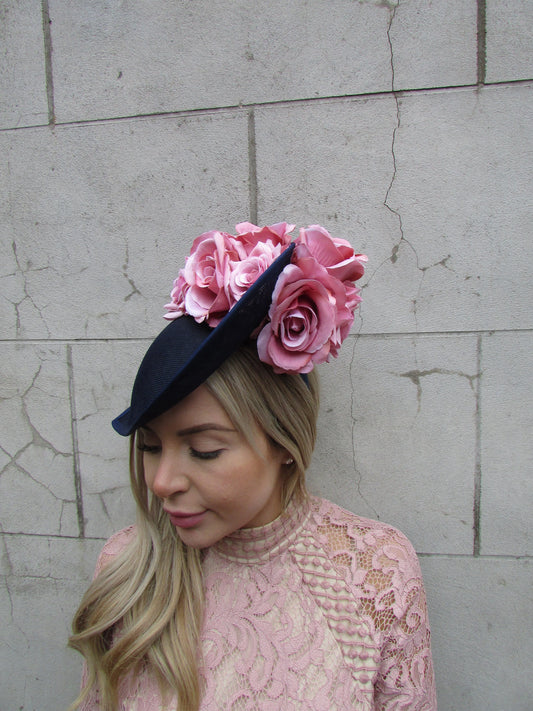 Dramatic Navy Blue & Blush Pink Floral Teardrop Hatinator